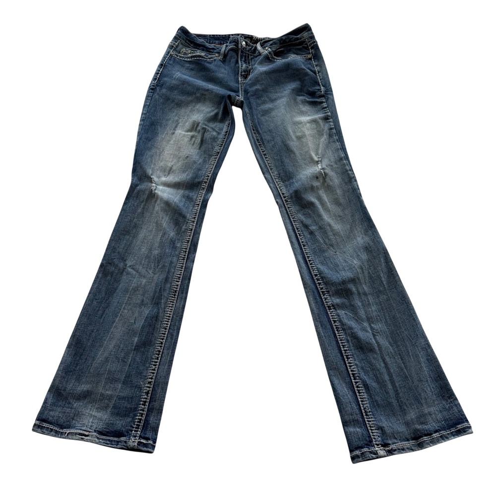 Antique River Jeans Women 30 Blue Bootcut Embellished Distressed Denim VTG